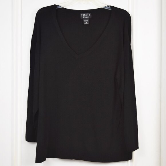 Finity Women Pullover Top 2X Black V Neck Neutral Minimal Neutral Career Travel - Picture 1 of 6
